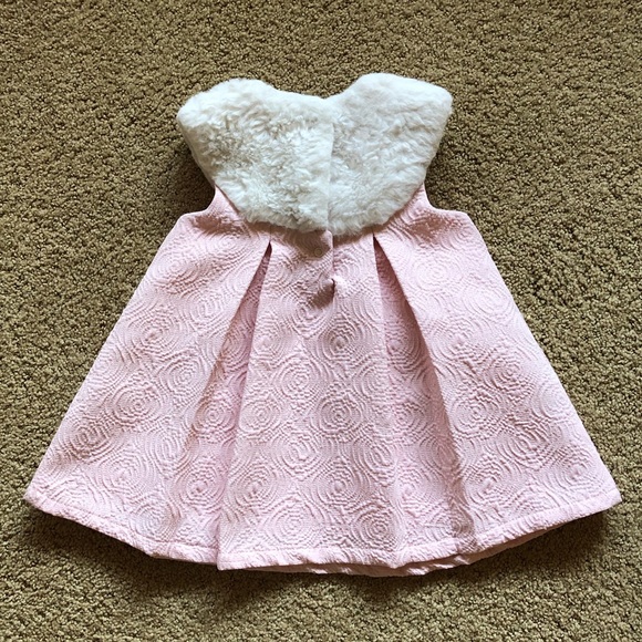 Cat & Jack 12 month pink dress w/ faux fur collar - Picture 2 of 3